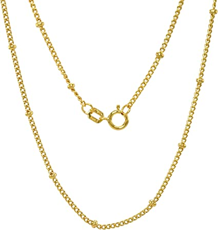 14K Real Gold Bead Station Necklace - Diamond Cut Cuban Link Satellite Ball Chain For Women 