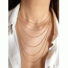 14K Real Gold Bead Station Necklace - Diamond Cut Cuban Link Satellite Ball Chain For Women 