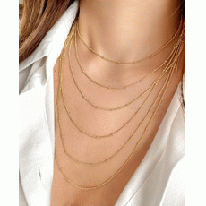 14K Real Gold Bead Station Necklace - Diamond Cut Cuban Link Satellite Ball Chain For Women 