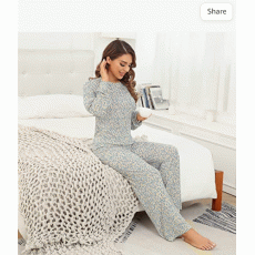 Women's Pajama set Long sleeve soft Sleepwear Nightwear Loungewear PJ sets with Pocket