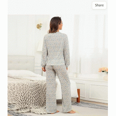 Women's Pajama set Long sleeve soft Sleepwear Nightwear Loungewear PJ sets with Pocket