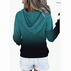 Women's Color Block Hoodies Tops Long Sleeve Casual Drawstring Button Down Pullover Sweatshirt with Pocket