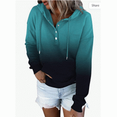 Women's Color Block Hoodies Tops Long Sleeve Casual Drawstring Button Down Pullover Sweatshirt with Pocket