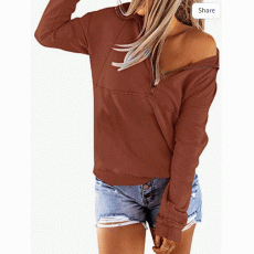 Women's Long Sleeve Lapel Half Zip Up Sweatshirt Solid 