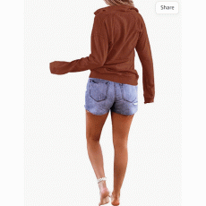 Women's Long Sleeve Lapel Half Zip Up Sweatshirt Solid 
